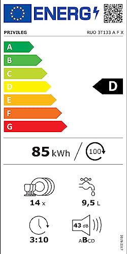 Privileg RUO 3T133 A F X Unterbau-Geschirrspüler 60 cm / 14 Maßgedecke / Fast&Clean 28’ / Auto Door / Push&Go / Option Multizone / Startzeitvorwahl / Vollwasserschutz [Energieklasse D]