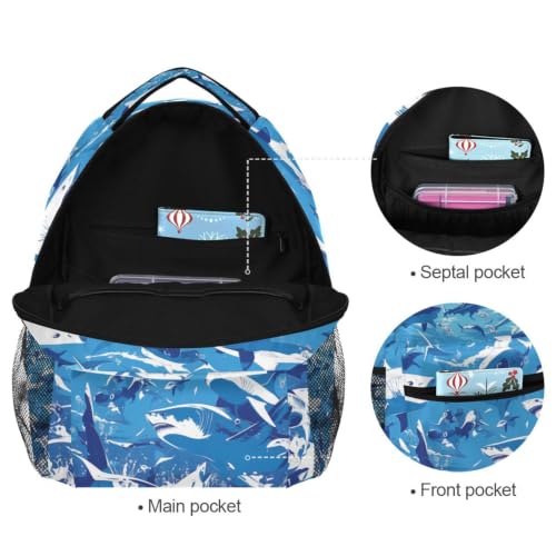 Sac à dos école requins bleus grand volume avec dos matelassé ergonomique - 7