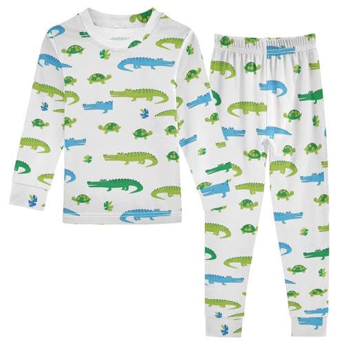 Pajama Sets Long Sleeve Crocodile Reptile Pattern with Turtles Soft Comfy Sleepwear 2 Piece PJS 3-8T