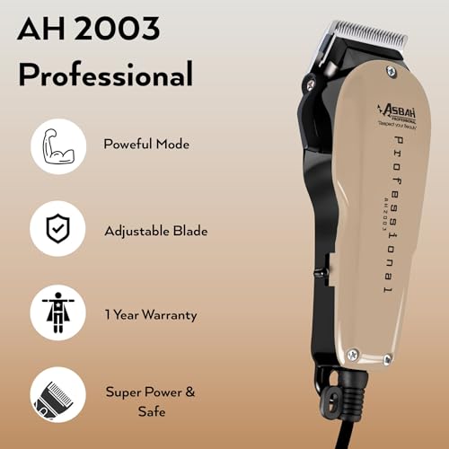 Image of ASBAH Professional Clipper | Corded Trimmer With 8 Guide Comb| One Year Warranty, Lifetime Repair & Services, Unisex, Multicolour