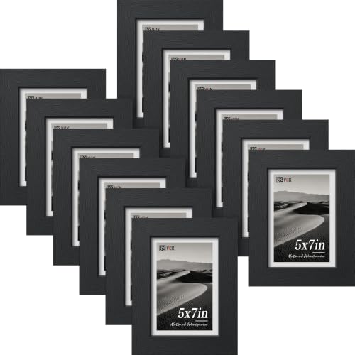 Image of VCK 5x7 Picture Frame Set of 12, Black Wood 5 x 7 Photo Frames for Wall Mounting Horizontally & Vertically