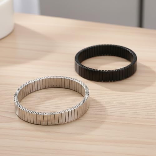 Image of VAMA Silver Black Stainless Steel Stretchable Elastic Bracelets Casual Formal Silver Stretch Link Wristband Hand Bracelet for Men Boy's