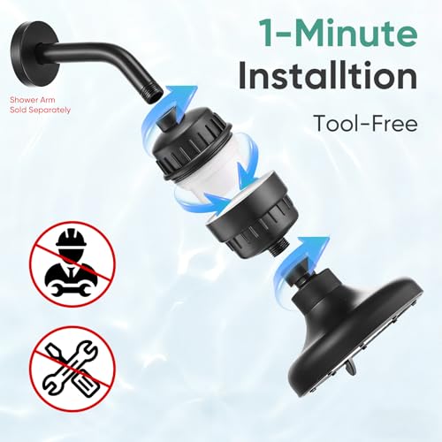 Cabezal de Ducha - 5 Modos con Filtro de Alta Presión, 15 Etapas para Agua Dura, Fácil Limpieza y Ajustable - Negro 5" miniatura 6