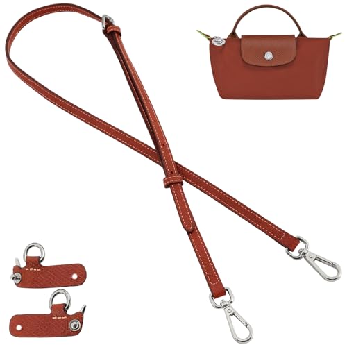 Image of Bag Leather Strap Replacement Adjustable Crossbody Shoulder Straps for XS MINI Pouch, No Damage Conversion Kits Accessories (MINI-Chestnut Brown-Silver)