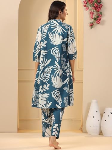 Image of Women's Printed Nightsuit Pajama with Top with Long Gown Lightweight Soft & Comfy Sleepwear for Girls & Women