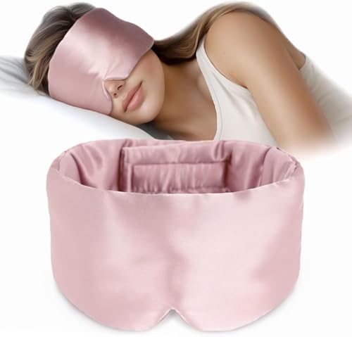 Sleep Mask, 100% Natural Mulberry Silk Eye Mask for Women and Men with Adjustable Strap, Large in Size, Blindfold for All Night Sleep- Lotus Pink