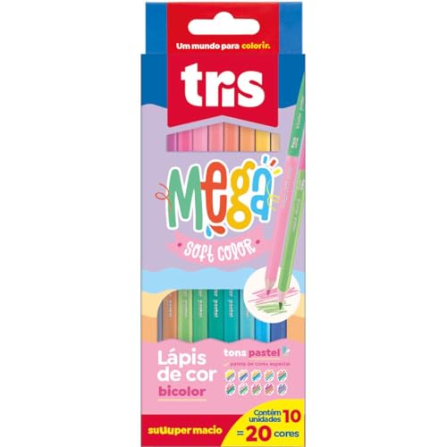 Lápis de Cor, Triangular, Mega Tons Pastel Bicolor, Estojo com 20 Cores, Summit
