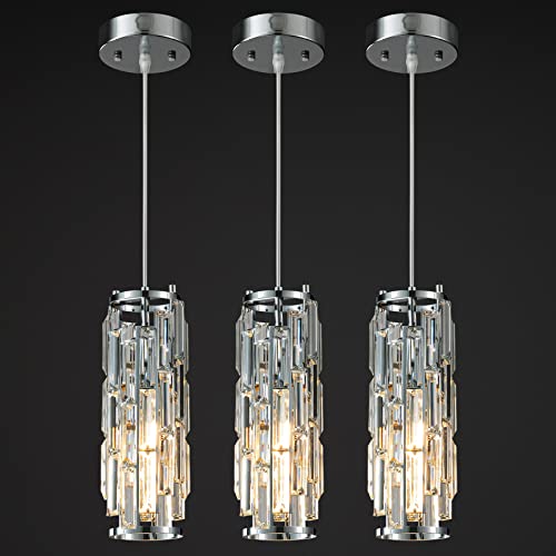 Image of LMQNINE Pendant Lights Modern Chrome Pendant Light Mini Crystal Chandelier Pendant Lighting for Kitchen Island Dinning Room Bedroom Kitchen Sink Lighting (Chrome 3-Pack)