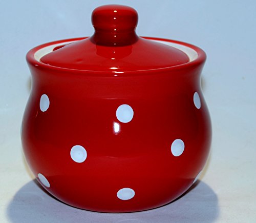UNGARNIKAT Keramik Zuckerdose/Zuckertopf rot mit handbemalten weißen Punkten Cover