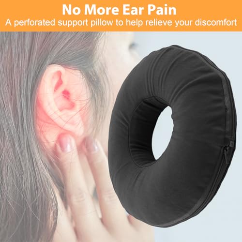 CYMNER Piercing Kissen mit Loch: Donut Kissen für Seitenschläfer Piercing Ohr,das Schmerzen lindert und bei schlafenden ohrläppchen entzündung dämpft (Black Ice Silk Material)
