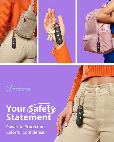 Vantamo Taschenalarm Extra Laut 130dB Mit 2 Lautsprechern Für Selbstverteidigung Frauen, Hell Taschenlampe & Batteriewarnung, Alarm Für Frauen Unterwegs Mit Schlüsselanhänger
