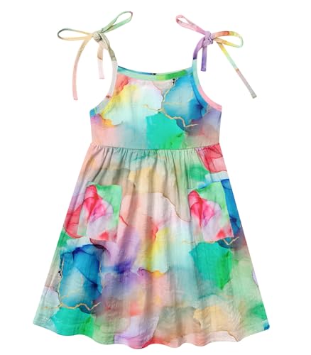 Vieille Toddler Girls Summer Sling Dress Tie Straps Sleeveless Casual Beach Sundress with Pockets 2-6 Years