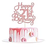 1 Pack Happy 21st Birthday Cake Topper - Rose Gold Glitter '21 & Fabulous' - Cheers to 21 Years Old Cake Pick for Celebrating Anniversary Party Decorations Supplies
