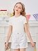 Haloumoning Girls Short Sleeve T-Shirts Kids Rib Knit Slim Fit Tops Summer Fashion Crewneck Tees 5-14 Years White