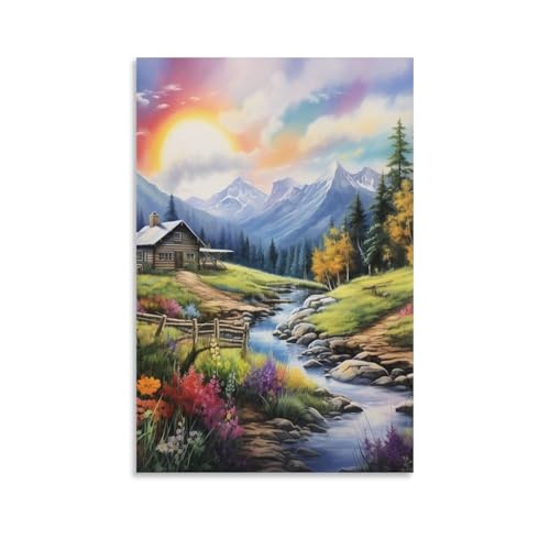 Pinturas murales de alta resolución Serenidad alpina sobre lienzo moderno para salón