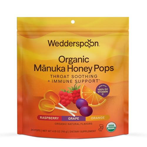 Wedderspoon Organic Manuka Honey Lollipops | Variety Pack | 24 Count | Genuine New Zealand Manuka...