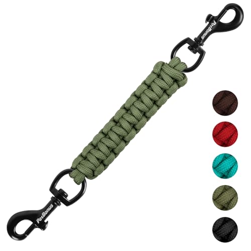 PetBonus Dog Collar Safety Clip, Handmade Backup Safety Strap for Dog Harness, Prong, Pinch Collar, Double Ended Clasp Leash Connector (Army Green)