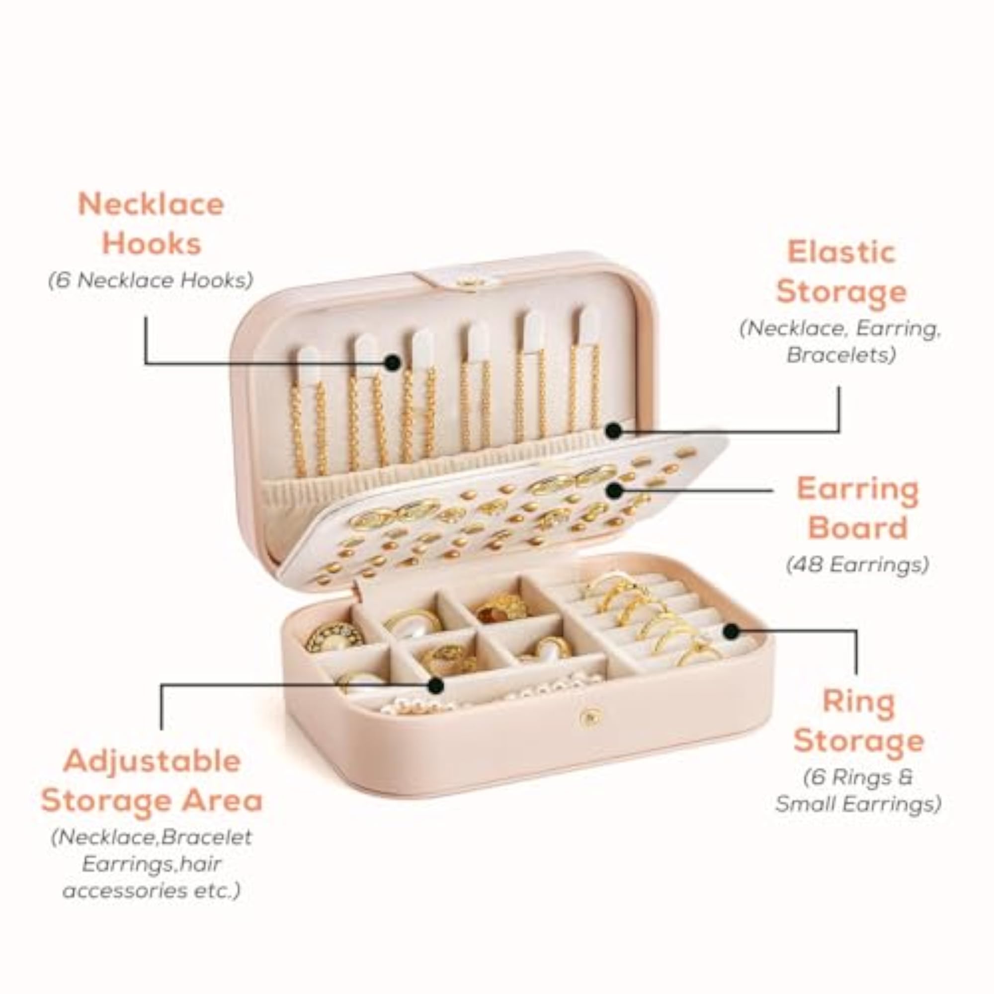 Travel Jewellery Case Pink, PU Leather Organiser Box
