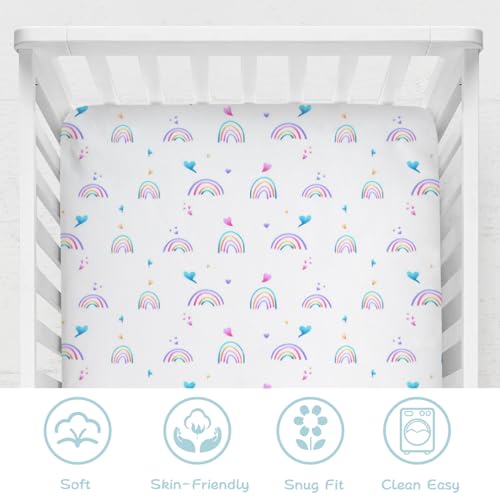 Image of Rainbow Baby Crib Sheet 52''x28'' Cute Rainbow Love Colorful Stretchy Fitted Crib Mattress Sheet for Boy Girl Crib Mattress Sheet Toddler Bed Sheets for Standard Crib and Toddler Mattresses