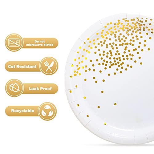 Simbago Gold Dots Party Paper Plates, 50 Pcs Disposable Party Supplies Dessert Paper Plates For Birthday Party,Wedding Birdal Christmas Baby Shower (7 Inches) #TOP3