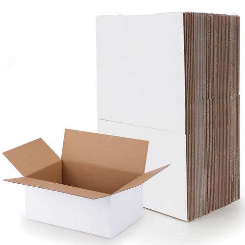 Image of RLAVBL 9x6x4 Shipping Boxes Set of 40, White Corrugated Cardboard Box for Packing, Mailing, Business