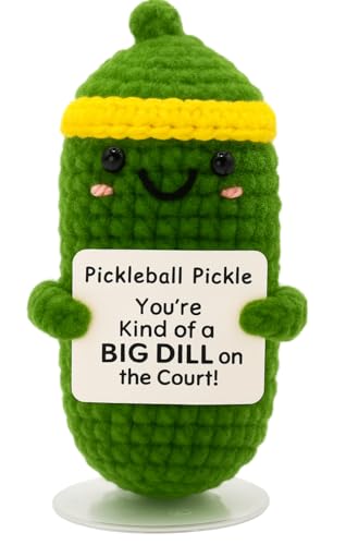 Image of Pickleball Pickle Crochet with Stand. Handmade Pickle Lovers Gift for Women, Friends, Family, Co Workers. Birthday Gifts. Best Friends