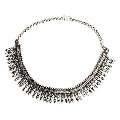 athizay Necklace oxidised silver choker for women fashion traditional Indian jewelry tribal inspired antique silver Choker Metal jewellery (Long Bead Hasli) Cover