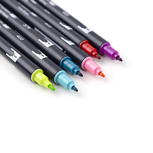 Image of Tombow 56211 Dual Brush Pen Art Markers,Tropical,6-Pack. Blendable,Brush&Fine Tip Markers,Multi-coloured