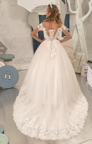 Off Shoulder Flower Girl Dress for Weeding Lace Appliques Pageant Dress Tulle Princess Kids Ball Gown3