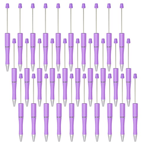 jiebor 30Pcs Beadable Plastic Bead Pen Black Ink Diy Cute Cool Ballpoint Pens for Teacher Bridal Graduation Gift Office Supplies (Purple)