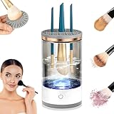 Electric Makeup Brush Cleaner,Multi-Use Cosmetic Brush Cleaner, Automatic Spinning Makeup Brush Cleaner for All Size Makeup Brushes (White)