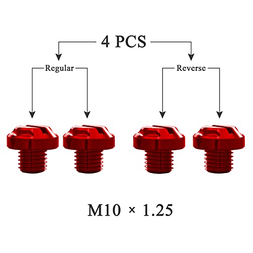 Image of 4pcs Motorcycle Red Mirror Hole Plugs 2 Regular+2 Reverse M10x1.25 (Red, M10>2 regular + 2 reverse)