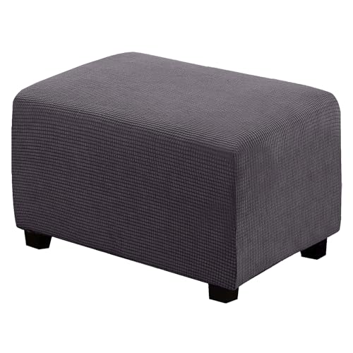 BXFUL Funda Otomana Funda de Reposapiés de Sofá Jacquard Funda de Puf Elástica Cubierta Protectora para Taburete Rectángulo con Parte Inferior Elástica (Large,Gris Oscuro)