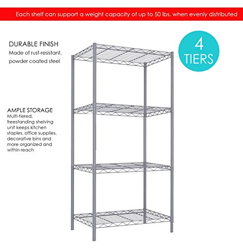 Home Basics 4 Tier Steel Wire Shelf Rack Heavy Duty Storage Shelving Unit for Kitchen Pantry Laundry Garage Closet Utility Organization , Grey - Thumbnail 5
