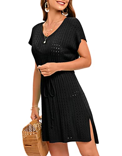 Jhsnjnr Women's Crochet Beach Dresses Tie Waist Swimsuit Coverup Swimwear Bathing Suit Cover Ups