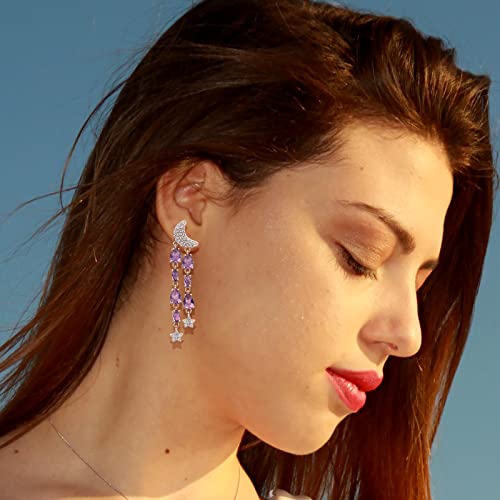 Metmolley Teardrop Crystal Dangle Earrings Tassel Moon And Star Earrings For Women Teen Girls (Purple) #TOP1