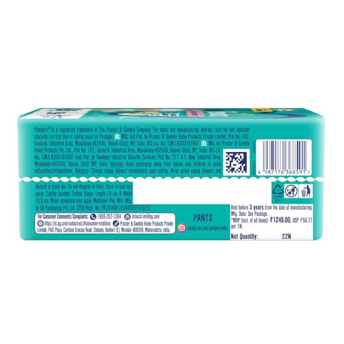 Image of Pampers Complete Skin Comfort Pants Style Baby Diapers, XXX-Large (XXXL) Size, 22 Count, Anti Rash Blanket, Lotion with Aloe Vera, 16-30 kg (Pack of 3)
