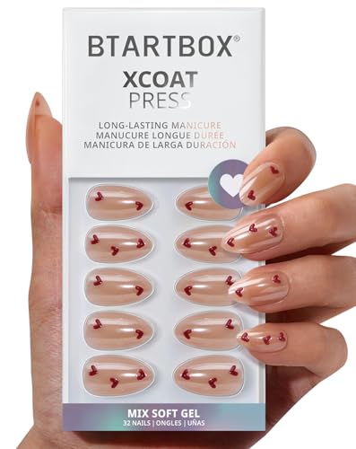 BTArtbox Press On Nails Short - Feel My Love, Lamp-Curable 3D Red...