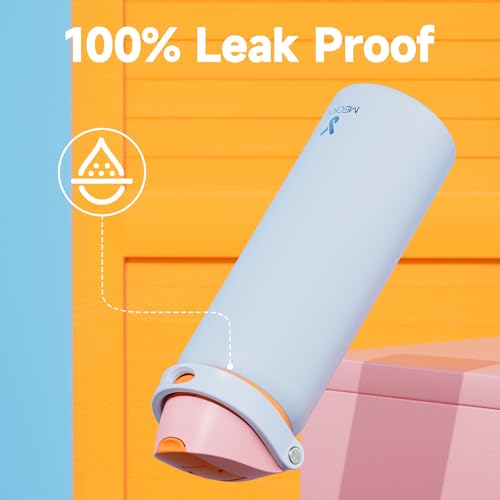 Image of 32 oz Insulated Water Bottle with Straw: Meoky Stainless Steel Metal Water Bottle with 2-in-1 Lid - Leak Proof, Cold for 24 Hours, Protective Silicone Base, BPA-Free for Gym Sports, Periwinkle