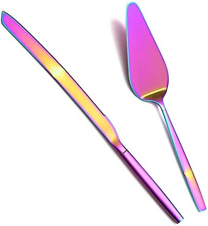 Berglander Rainbow Cake Pie Pastry Servers, Colorful Cake Serving Set,Cake Knife and Server Set Perfect For Wedding, Birthday, Parties and Events