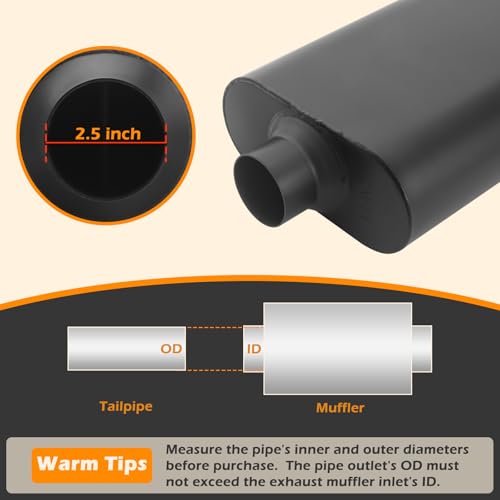 Image of A-KARCK Universal Exhaust Muffler 2.5 inch Center Inlet 2.5 inch Center Outlet, 17.3 inch Overall Length Aluminized Steel Aggressive Sound Race Muffler for Cars, Trucks (Black)