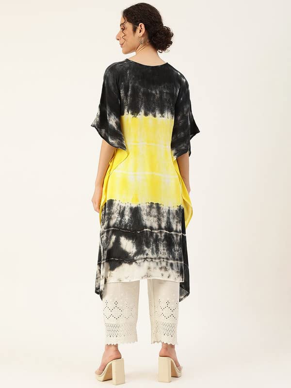 Image of Maaesa Women Handcrafted Tie & Dye Rayon Crepe Kaftan Kurta | Casual Wear | Flowy Kaftan Style | Lightweight & Breathable Fabric