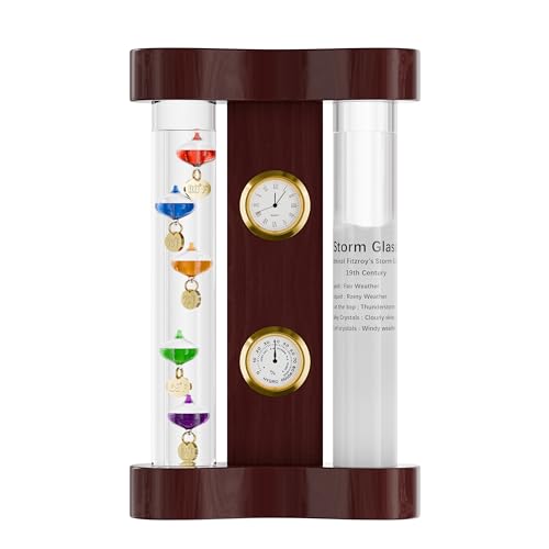 Analog Weather Station with Glass Galileo Thermometer Fitzroy Storm Glass Precision Quartz Clock and Analog Hygrometer Gift for Family or Friends Present Home Office Indoor Dcor (7 x 4.3)