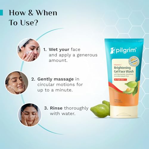 Image of Pilgrim Vitamin C Brightening Gel Face Wash with Glutathione, Niacinamide & Kakadu Plum | Deep Cleanse | Triple Glow | Brightens, Evens & Gently Exfoliates | All Skin Types | 150ml