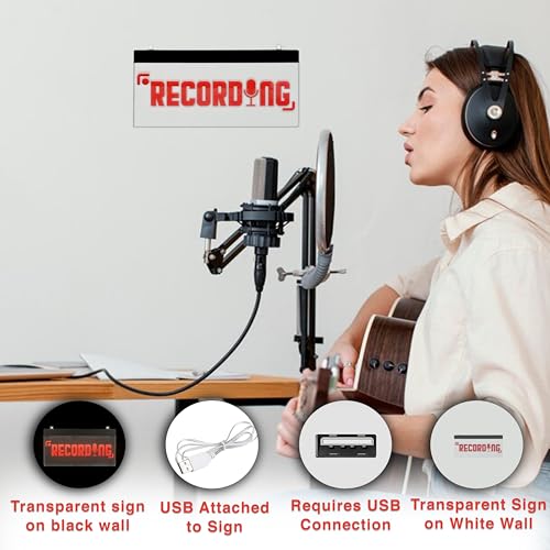Image of LED Acrylic Wall Recording Sign, Forest & Twelfth Recording Studio Lighted Sign for Professional Studio Setup, Podcast, Radio & More, USB Powered (Recording)