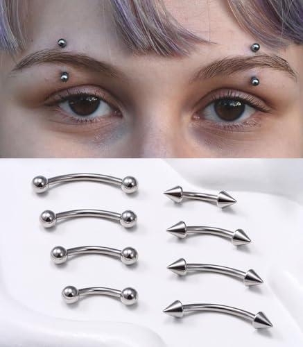 Dyknasz Eyebrow Piercing Jewelry Surgical Steel Curved Barbell Tiny Eyebrow Ring Vertical Labret Lip Jewelry Ear Rook Navel Small Belly Button Ring for Women Men 20g 16g 6mm/8mm/10mm/12mm4