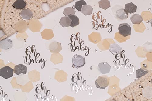 Oh Baby Baby Shower Decorations, Boho Baby Shower, Silver Baby Shower Decorations, Oh Baby Confetti, 540 Pieces (Silver Foil And Beige, Oh Baby) #TOP4