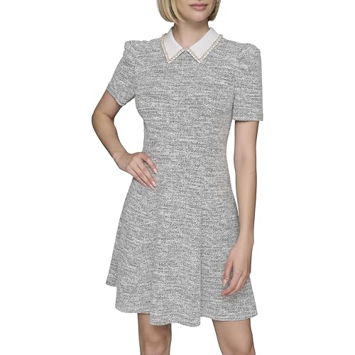 KARL LAGERFELD Women's Short Sleeve Collared Tweed A-line Mini Dress2