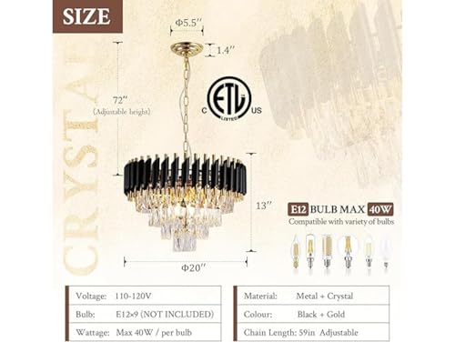 Image of Modern 4-Tiers Crystal Pendant Light Black Gold Round Ceiling Light Fixture (Antique, 500mm), 3 Colors Led Plate Included Warm White, Natural Light, Chandelier Light (L-50*B-50*H-75 Cm) B