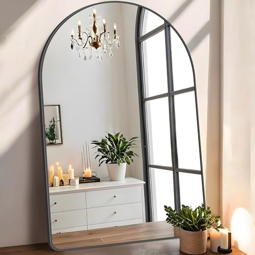 Image of FORBATH Arched Mirror 30x48 Inch, Black Arched Bathroom Mirror Wall Mounted Modern Black Aluminum Frame Decor Large Dresser Mirror for Bedroom Living Room Entryway, Hanging or Leaning Against Wall